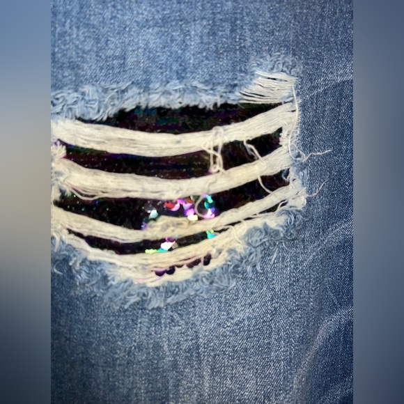 Rewash Brand Ultra Stretch Classic Rise Denim Jeans Sequin Patches Sz 17/33 - Picture 6 of 11